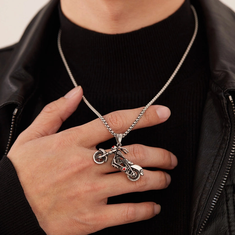 Hip-Hop Vintage Style Rock Motorcycle 304 Stainless Steel Men's Pendant Necklace Men Pendant Necklaces