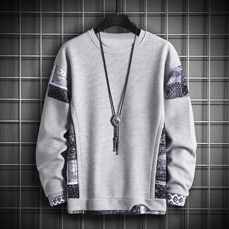 Men Trendy Loose Stitching Casual Long Sleeve Sweater / TECHWEAR CLUB / Techwear