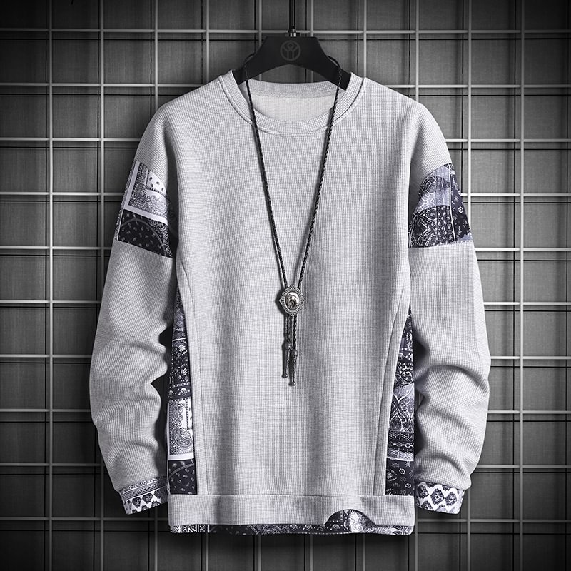 Men Trendy Loose Stitching Casual Long Sleeve Sweater