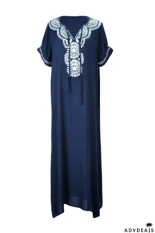 Embroidery Short Sleeve Cover Dress
