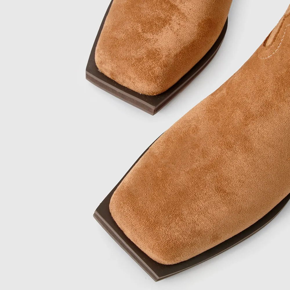 Brown Square Toe Chunky Heel Embroidered Cowboy Boots for Women