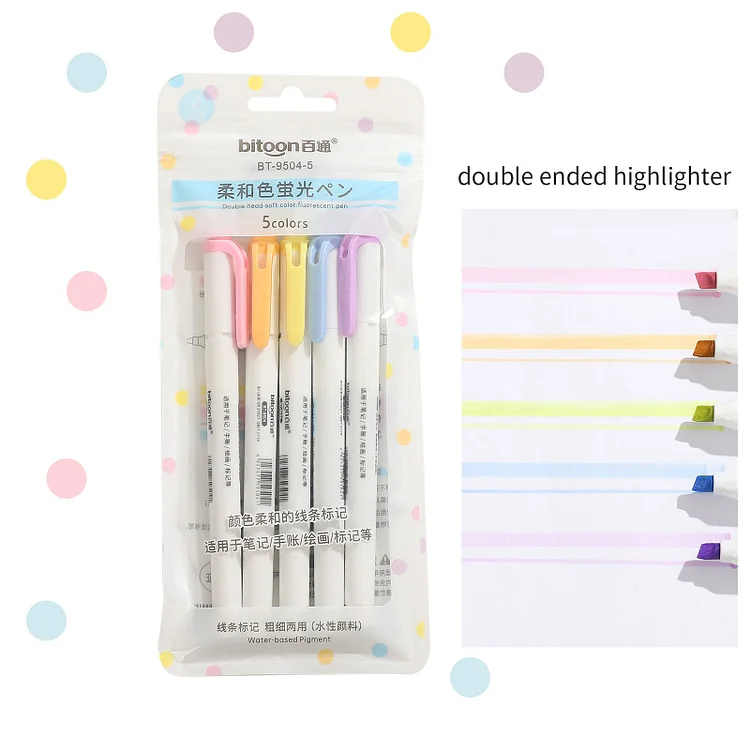 JOURNALSAY 5Pcs/set Highlighter Set Bright Colors Marker Pen Drawing Pen Stationery Student Supplies