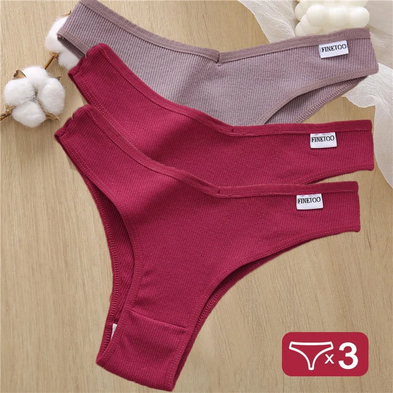 3PCS/Set Cotton Panties Lingerie Women Underwear Sexy Briefs Female Underpants Pantys Thong Panties Bikini Solid Color Tangas