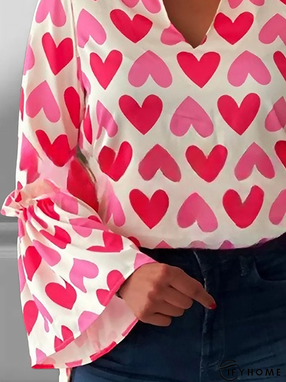 Love Heart Long Sleeve V Neck Casual Top | IFYHOME