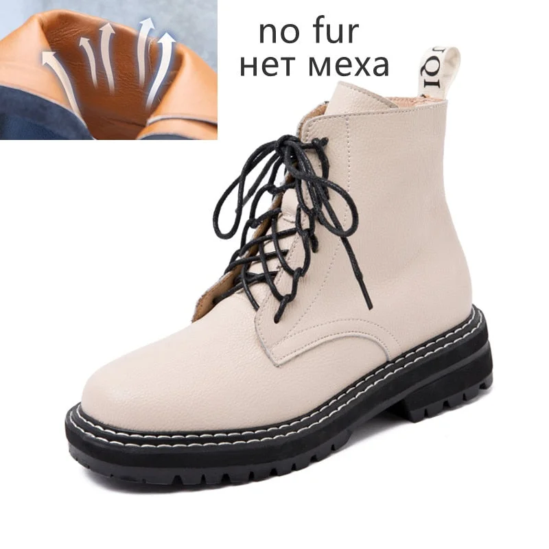 Vstacam Women Shoes Boots Ankle 2022 Autumn British Wind Genuine Leather Thick With Fur Ladies Short Boots Motorcycle Martin