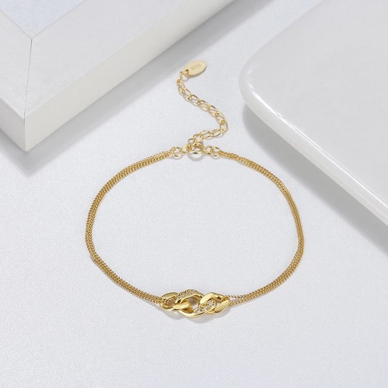 SB134  14K Gold Plated Adjustable Layered Cuban Chain Charm Bracelet Delicate Minimalist Gold Bracelet For Women Jewelry