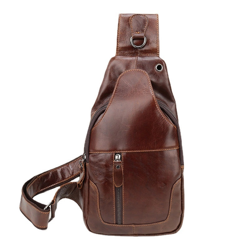 Men’s Genuine Leather Chest Bag Top Layer Cowhide Chest Bag Retro Casual Style Shoulder Bag Large Capacity Special