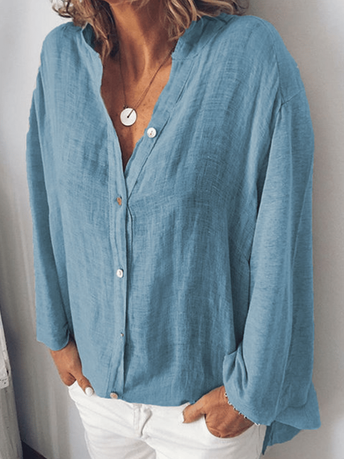 Ordinarilyla Women's Loose Casual Cotton Linen Long Sleeve Shirt