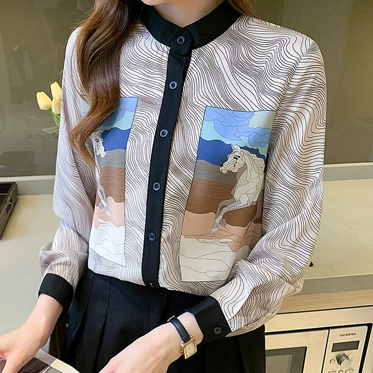 Vintage Zebra Stripe Print Chiffon Shirt - Modakawa Modakawa