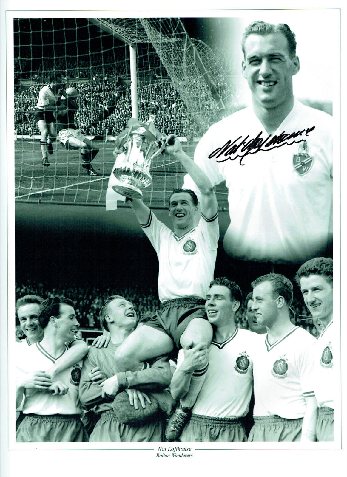 Nat LOFTHOUSE Signed Autograph Bolton Wanderers 16x12 Montage Photo Poster painting AFTAL COA