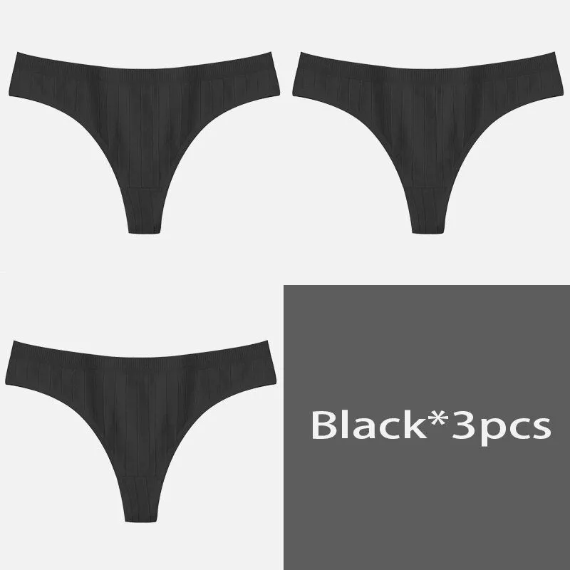 FINETOO Women's Underpants Sexy Lingerie Cotton G-String 3Pcs Panties Comfortable Thong Low-Rise Underwear Women String Intimate
