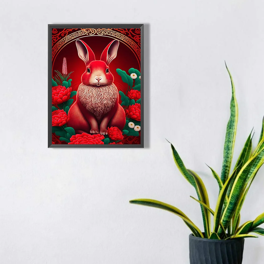 Full Round Diamond Painting 30*40cm - Red Golden Rabbit