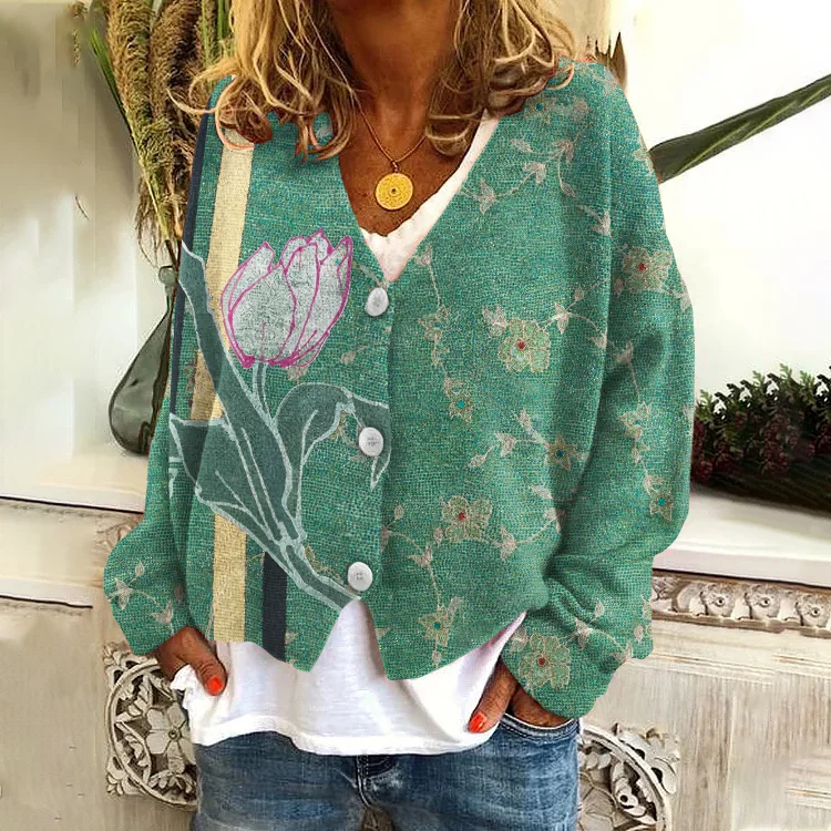 Metallic Floral Women'S Cardigan Sweater