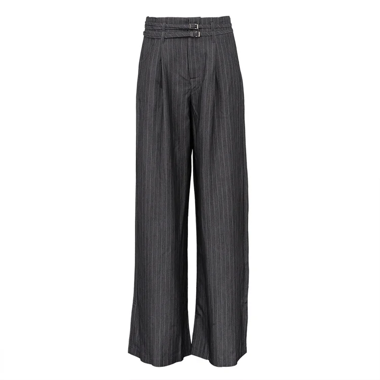 Retro High Waist Loose Striped Straight Suit Pants