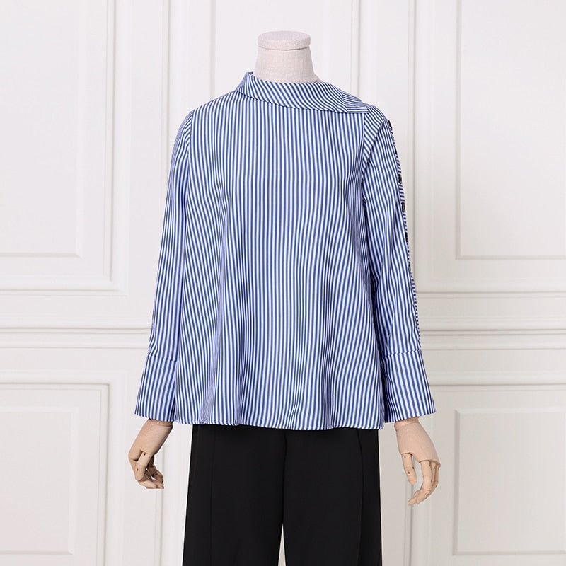 Womens Blouse 2022 Autumn Fashion Streetwear Striped Tops ZANZEA Stand Collar Office Tunic Lady Casual Long Sleeve Work Blusas