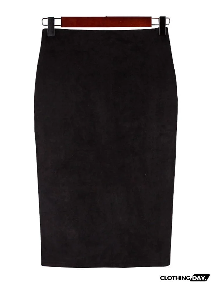 Sexy Suede Midi Elastic Bodycon Skirt