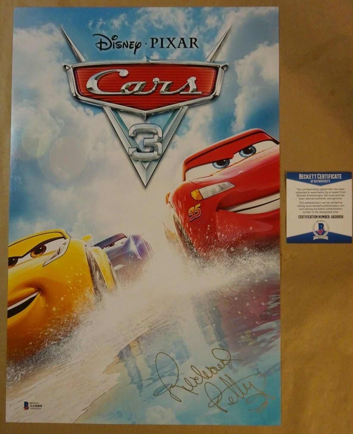 Signed RICHARD PETTY Autographed DISNEY PIXAR CARS 3 11x17