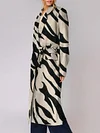 Contrast Color Striped Lapel Collar Loose Long Sleeve Buttoned Long Woolen Coat