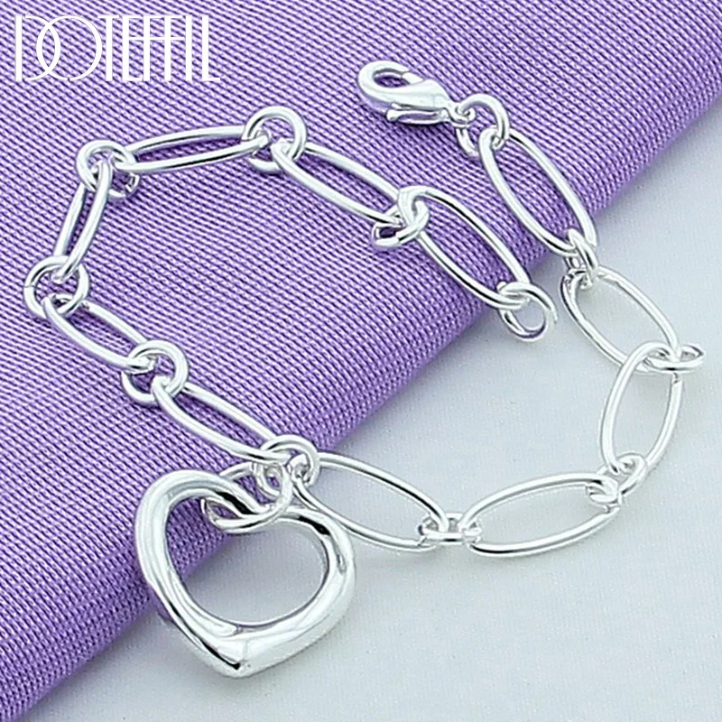 DOTEFFIL 925 Sterling Silver Heart Pendant Bracelet For Woman Jewelry