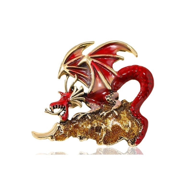 Retro Pin Animal Dragon Alloy Enamel Rhinestones Unisex Brooches