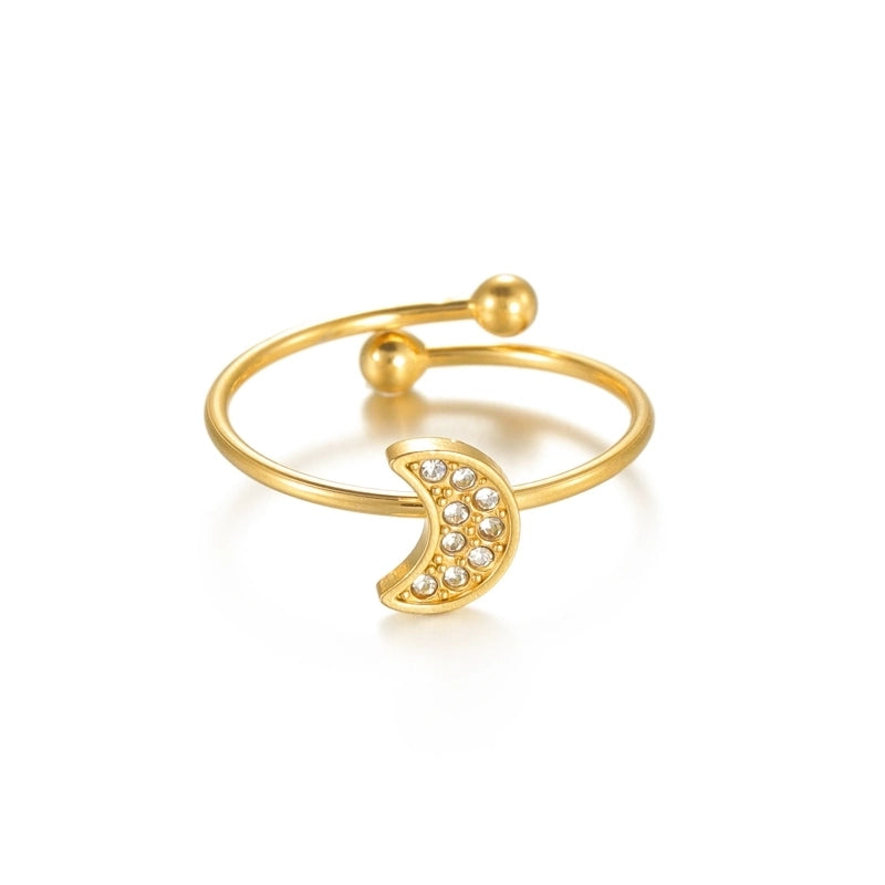 Elegant Minimalist Streetwear Moon 304 Stainless Steel 18K Gold Plated Open Rings