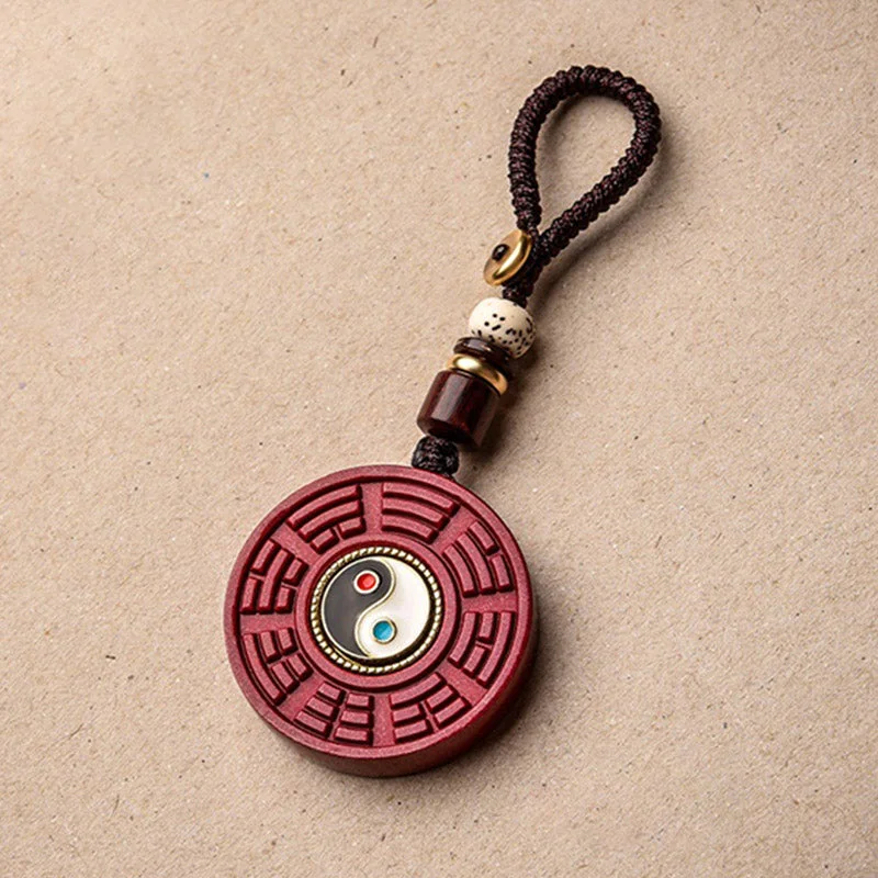 Tibetan Cinnabar Bagua Yin Yang Blessing Necklace Pendant Keychain Decoration