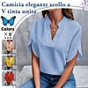 Gioiacombo&trade; Top a maniche corte con colletto semiaperto da donna