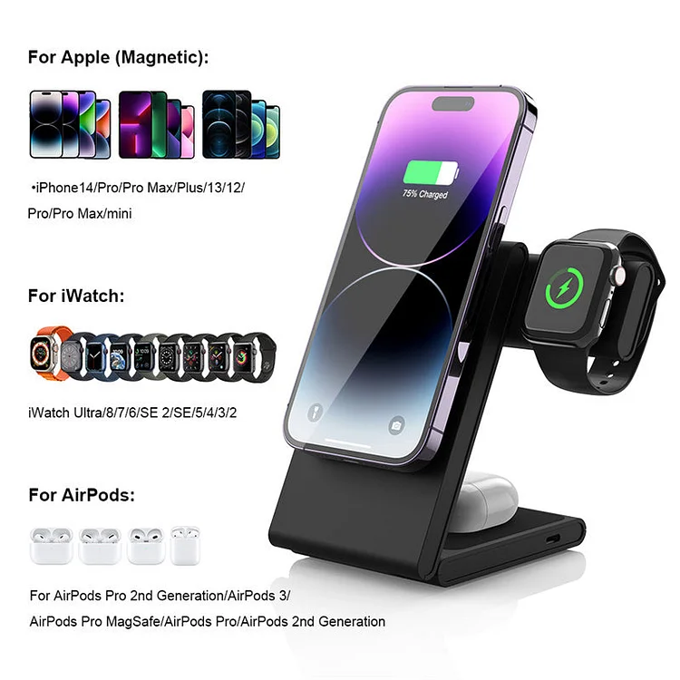Wireless Charger Three-In-One Fast Charging Stand Vertical Base