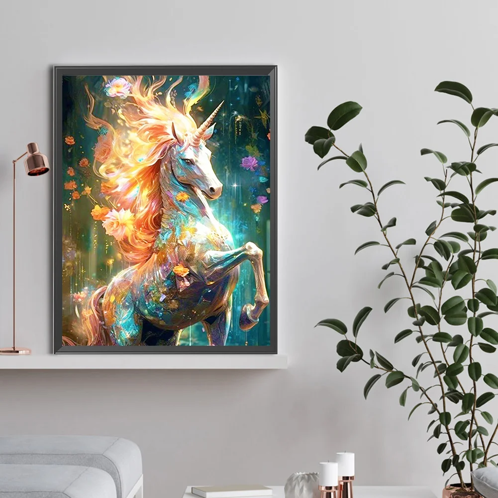 Full Round Diamond Painting 30*40cm - Flowers And Forest Unicorns