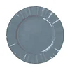 10 Pack | 11" Dusty Blue Hard Plastic Dinner Plates with Gold Ruffled Rim, Large Heavy Duty Disposable Dinnerware