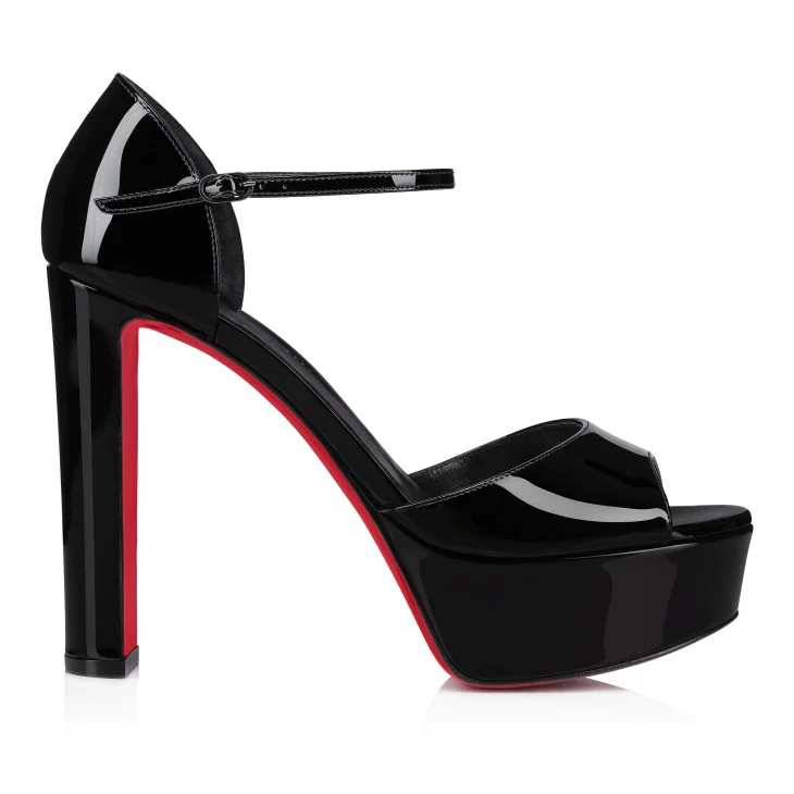 130mm Women's Red Bottom Open Toe Sandals Ankle Strap High Heel Summer Shoes Chunky Heel Platforms-MERUMOTE