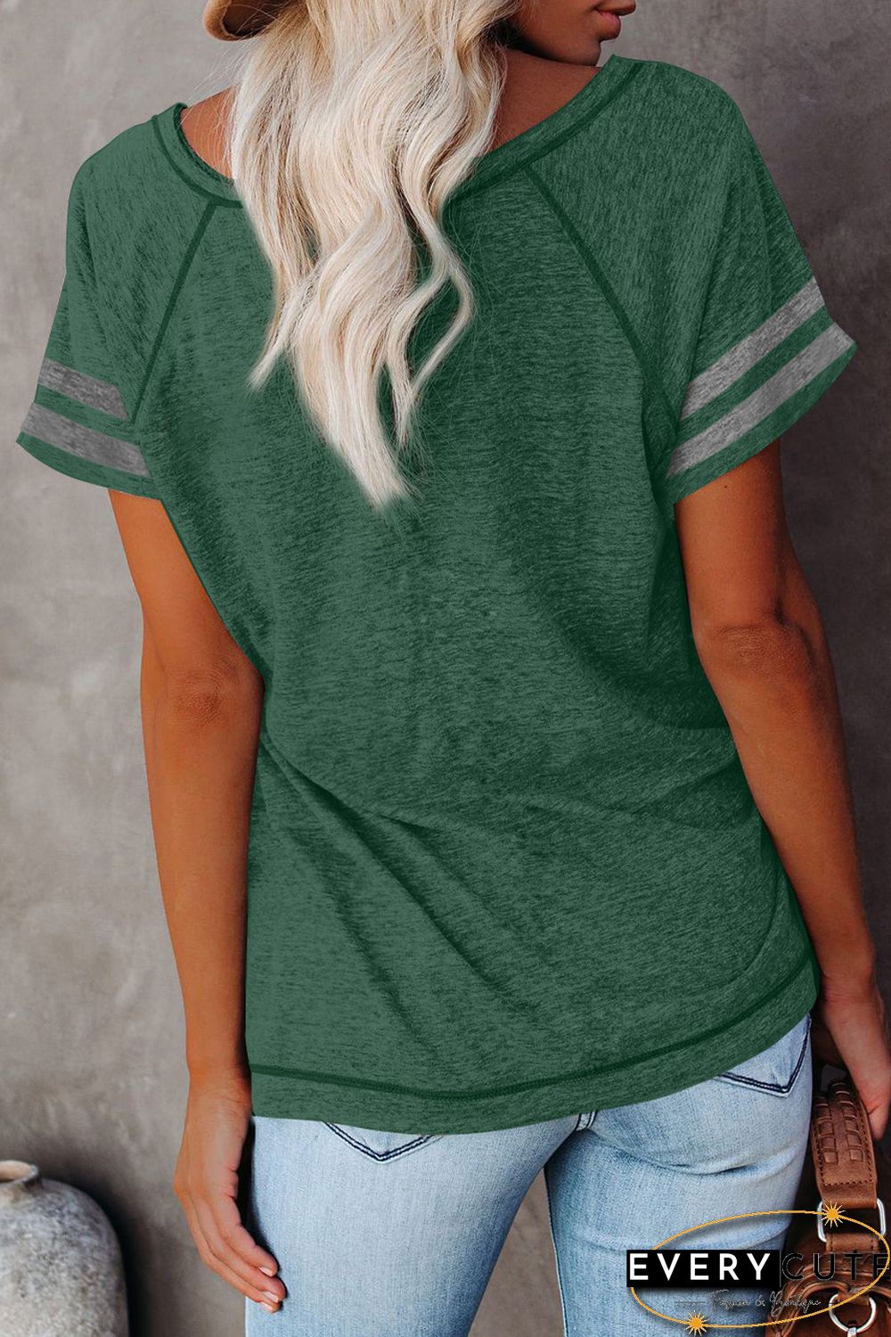 Green Stripe Sleeve Colorblock T-shirt