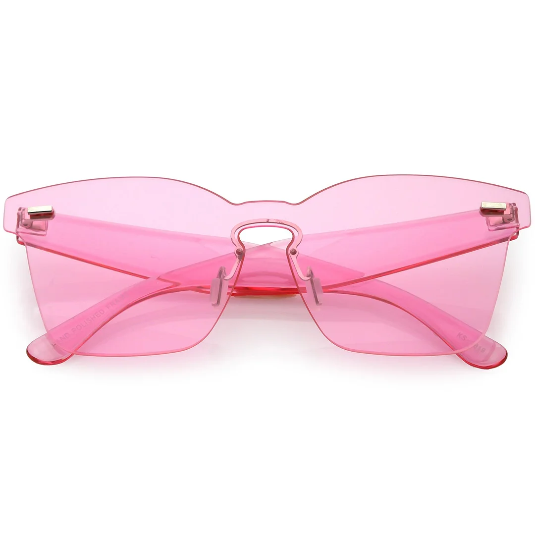 Oversize Rimless Horn Rimmed glasses Keyhole Nose Bridge Mono Flat Lens 59mm