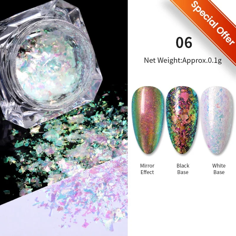 Crystals Aurora Nail Powder Iridescent Glitter Fire Opal Star Nail Art Cloud Flakes Chrome Powder Paillettes Nail Sequins-Nail Inspo