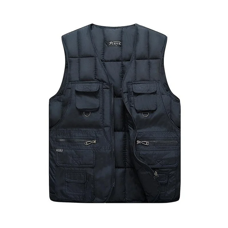 Men Utility Vest Work Zipper Tactical Work Vest Slim Pocket Jacket Autumn and Winter Men's Vest Warm Vest