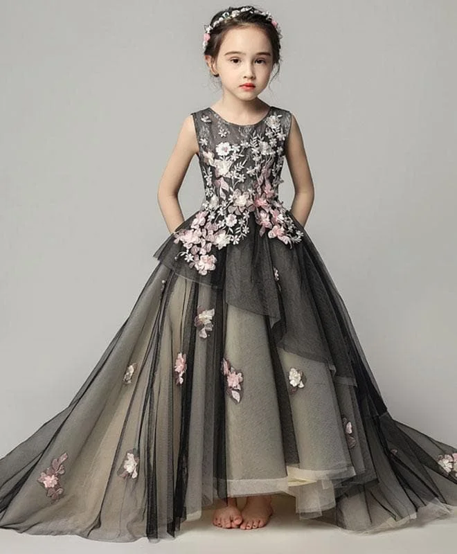 Black Tulle Lace Girl Dress, Birthday Dress