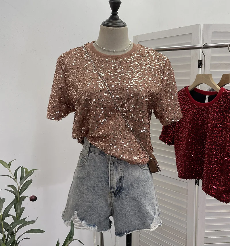 Nigikala Nigikala Lidg Short-Sleeved T-Shirt Woman 2025 Spring Dresses Loose Lime Bling Blouse 1059