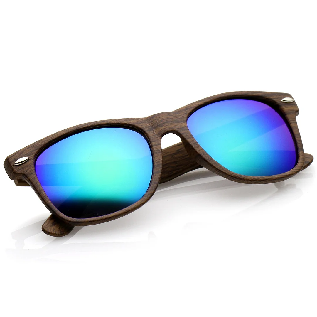 Classic Wood Printed Colored Mirror Square Lens Horn Rimmed glasses 54mm