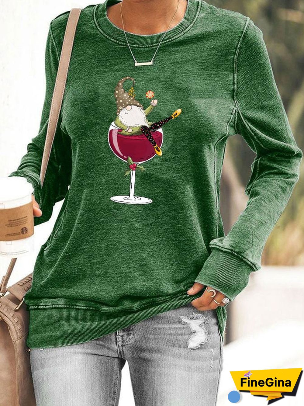 Women's Christmas Wineglass Gnome Sweatshirt