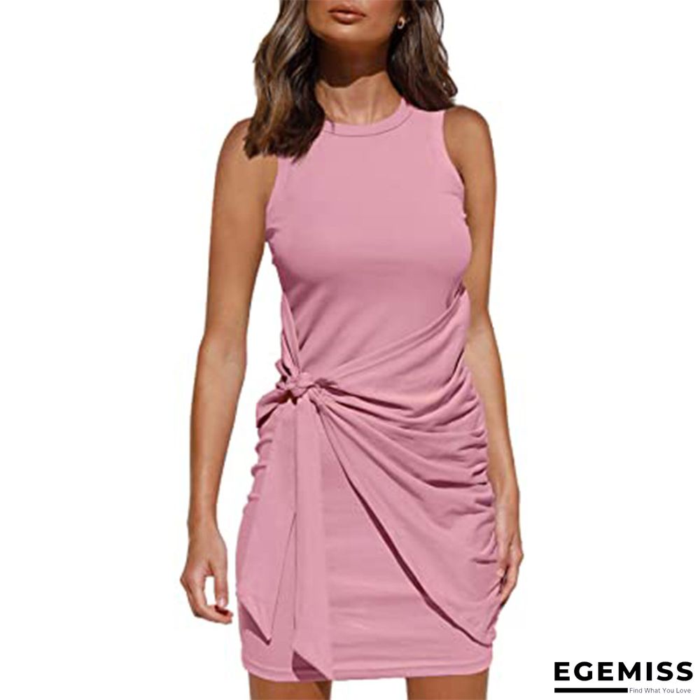 Casual Solid Color Knotted Pleated Vest Dress for Women | EGEMISS