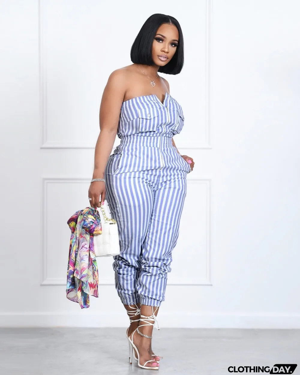 Ladies Striped Bandeau Jumpsuit