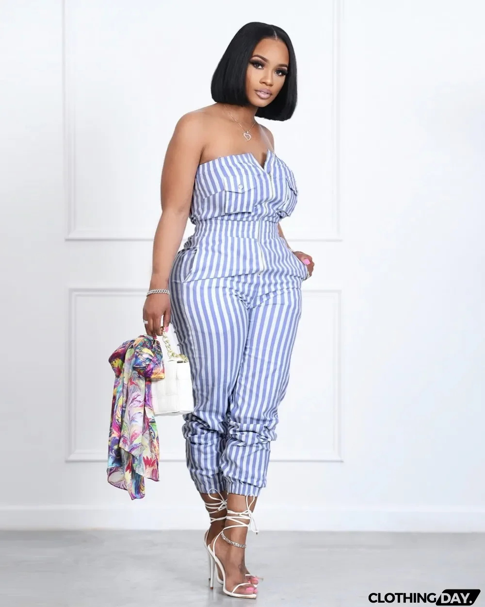 Ladies Striped Bandeau Jumpsuit