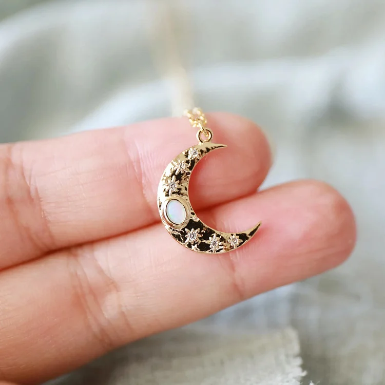 Golden Moon Opal Pendant Clavicle Necklace