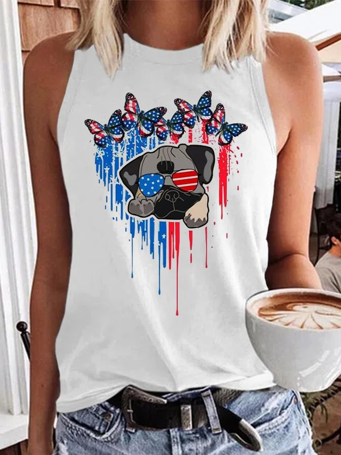 Women's Independence Day America Flag 4Th Of July Flag Dog Print Vest