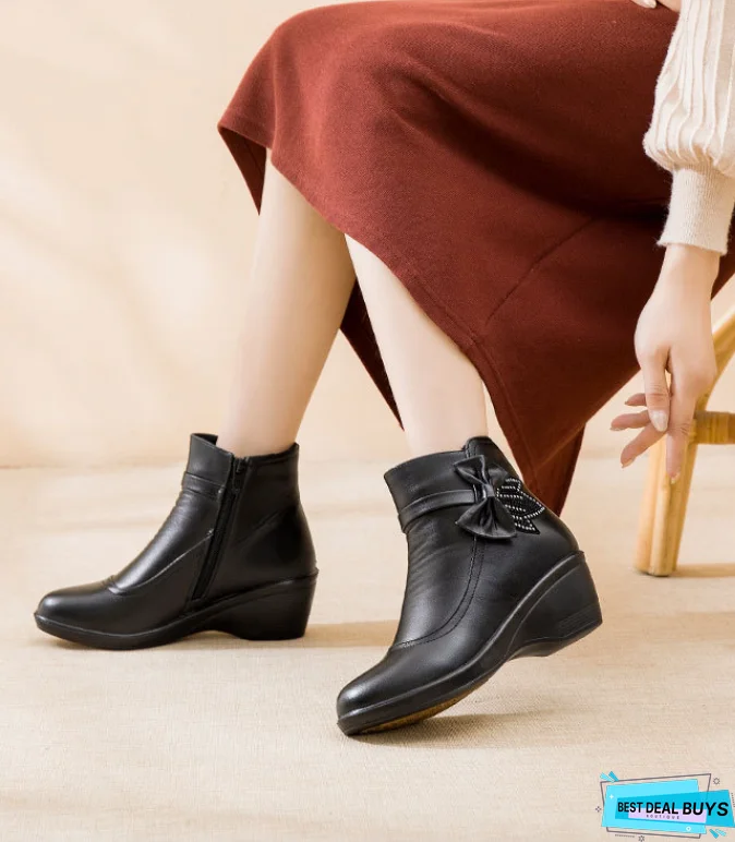 Women Butterfly-Knot Shoes Winter Boots Short Plush Fashion Zip Ankle Boots