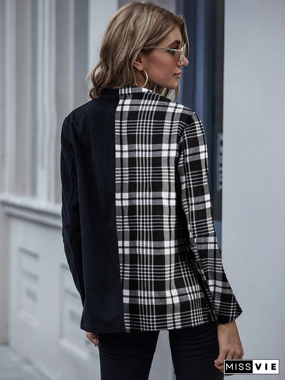 Womens Fashion Patchwork Blazer Jacket Office Work Business Outfit Lady Lapel Long Sleeve