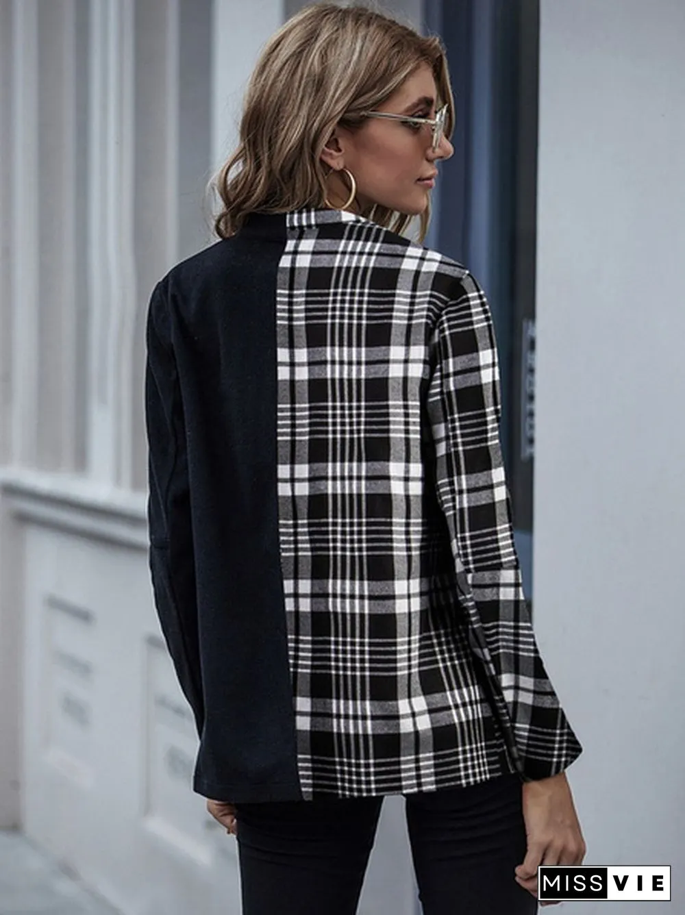 Womens Fashion Patchwork Blazer Jacket Office Work Business Outfit Lady Lapel Long Sleeve