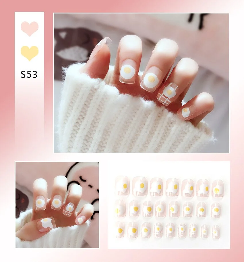 Nail Art Fake Nails Short Tips Press on With Glue Coffin Stick Clear False Display Designs Set Full Cover Artificial Square Kiss-Nail Inspo