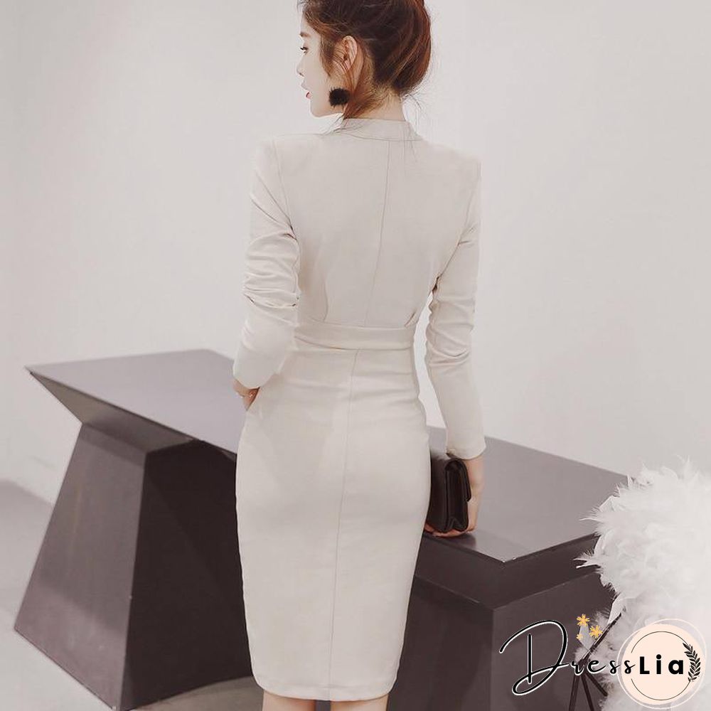 New Autumn Woman Clothes Elegant Dress Zipper Long Sleeve Solid Color Stand-up collar Dresses Fashion Fall Women Clothing