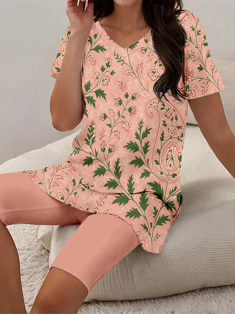 Women Long Sleeve V-neck Graphic Floral Printed Top